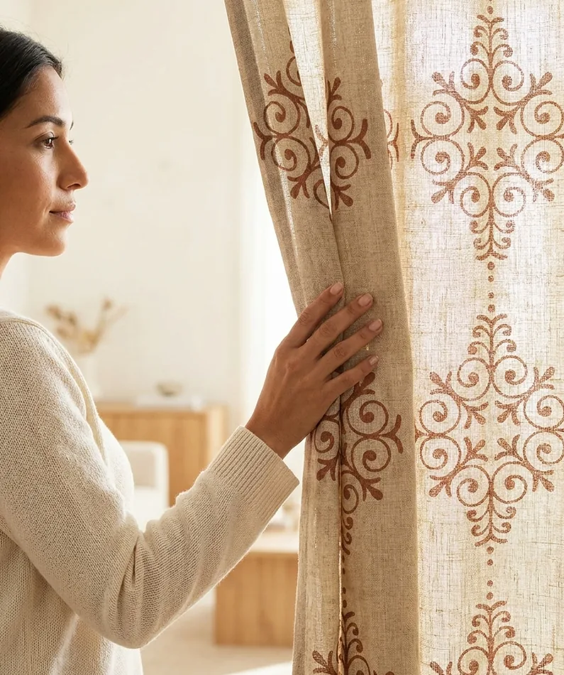 Cortinas de Lino Estampado – Juego de 2 Paños