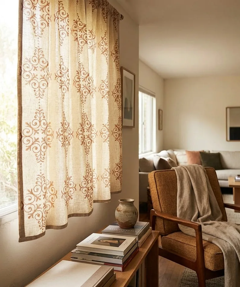 Cortinas para living Comedor de lino estampado