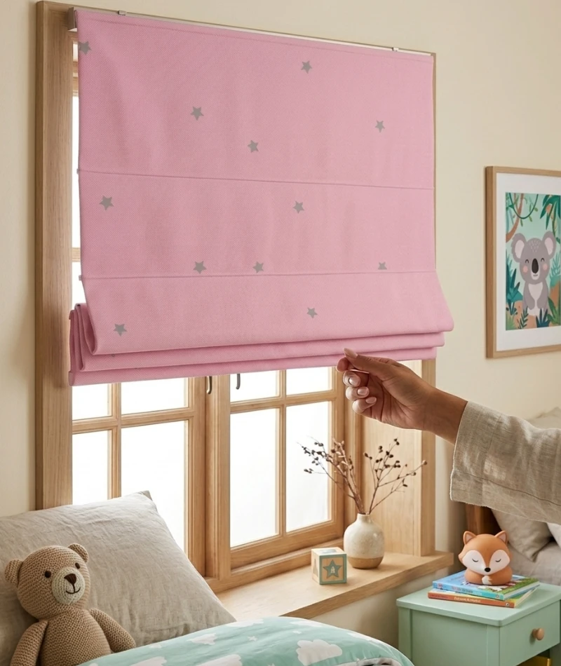 cortinas romanas rosas