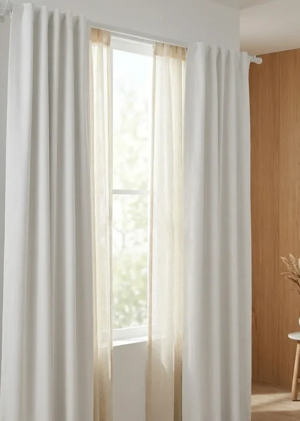 Cortinas Black Out Textil Blanco + Voile Natural