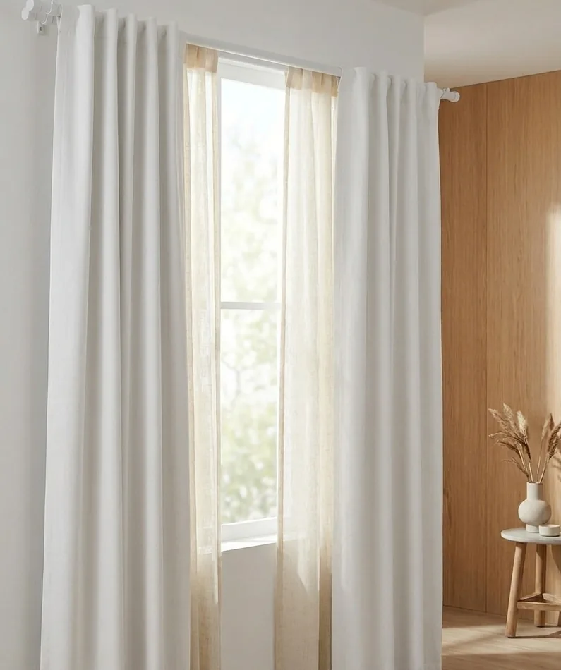 Juego de Cortinas Blackout Textil Blanco con Voile Natural
